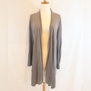 Eileen Fisher Silk and Linen Gray Open Cardigan - Large